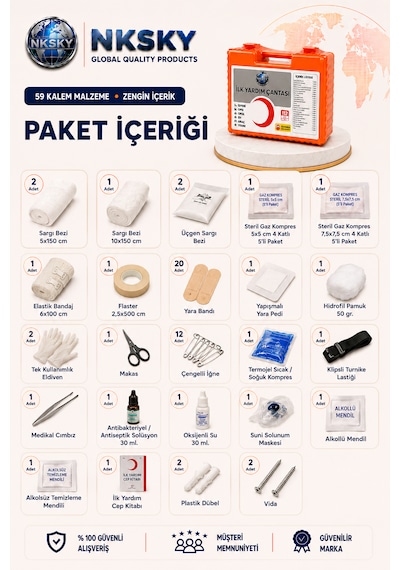 Nksky Ultra İlk Yardım Çantası Duvara Monte Ecza Dolabı İş Yeri Ofis Araç Ev İçin İlk Yardım Seti