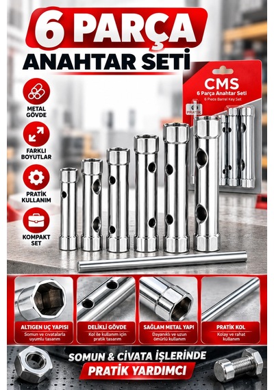 Cms 6 Parça Anahtar Seti Farklı Boyutlarda Pratik Somun & Cıvata Anahtarları