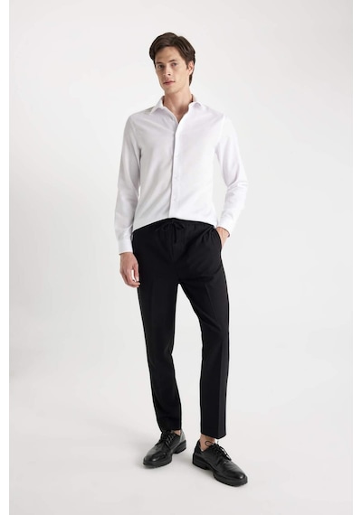 DeFacto Modern Fit Polo Yaka Poplin Uzun Kollu Beyaz Gömlek R4340AZNSWT60
