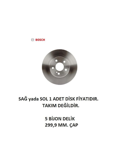 Arka Fren Diski Mercedes C Seri W204 S204 2007-2014 E Seri C207 A207 2009-2016 0986479s92 Bosch 1 Adet