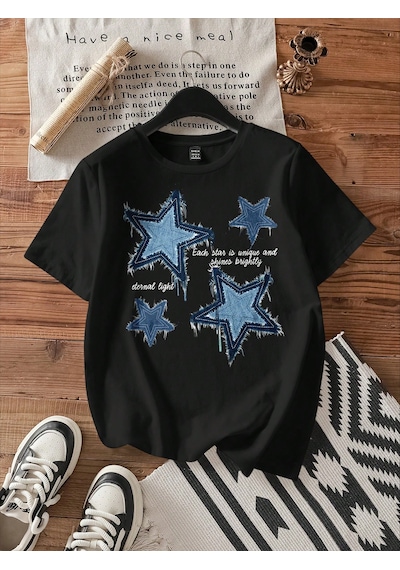 Unisex Eternal Light Baskılı Tasarım Tshirt Siyah