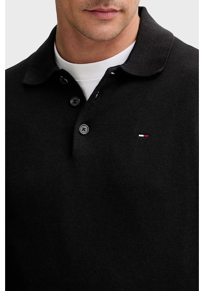 Tommy Jeans % 100 Pamuk Regular Fit Düğmeli Polo Yaka Kazak Erkek Polo Yaka Kazak Dm0dm20304 Bds Siyah