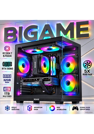 Forge V8 Ryzen 7 5700x Rtx 5060 32gb Ram 1tb M2 Ssd Akvaryum Gaming Sistem