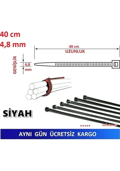 100 Adet 40Cm X 4.8Mm Plastik Kelepçe Kablo Bağı Siyah 100 Adet 40Cm X 4.8Mm Plastik Kelepçe Kablo Bağı Siyah