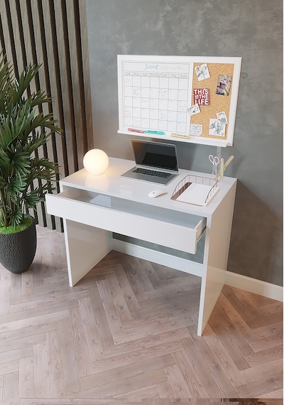 Beyaz Çekmeceli Çalışma Masası - 90x49 cm Bilgisayar ve Ofis Masası