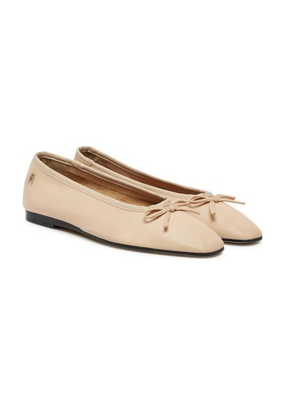 Soft Leather Ballerına Bow Babet Bej