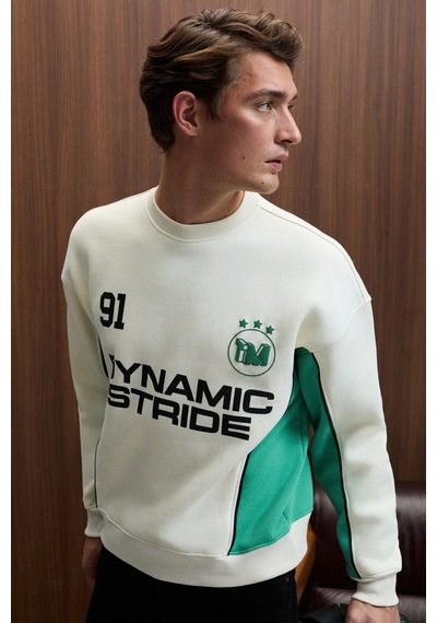 Grimelange MONTY Erkek Yuvarlak Yaka Baskılı Omuzları Yeşil Renkte Relaxed Fit Ekru Sweatshirt