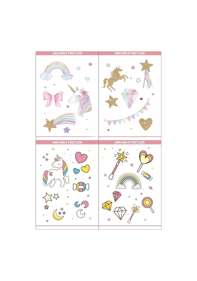 Eğitim Etiketleri Eğlencelik Unicorn Etiketleri - 54 Adet Opak Etiket Renkli