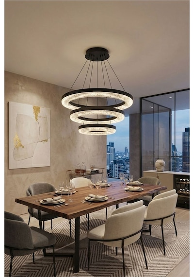 LumiaLighting Vera Model Siyah Kumandalı 3 Renk Modu Ledli Modern Salon Mutfak Çocuk Yatak Odası Led Avize