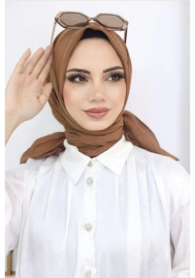 Melodi Scarf Kadın Tesettür Pratik Bambu Kraş Eşarp Camel Camel