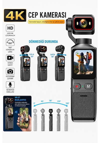 Glr L19 4k Ultra Hd Wi-fi Vlog Kamerası 180 Dönebilir Lens, 6 Eksenli Sarsıntı Önleyici Gimbal Dest