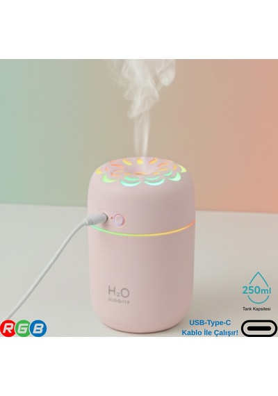 250ml Rgb Işıklı Süper Sessiz Type-c Mini Hava Nemlendirici & Aroma Difüzör