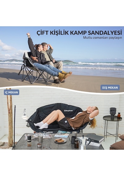 Kingcamp Loveseat Double Çift Kişilik Katlanır Kamp Sandalyesi B.grey Gri - Siyah