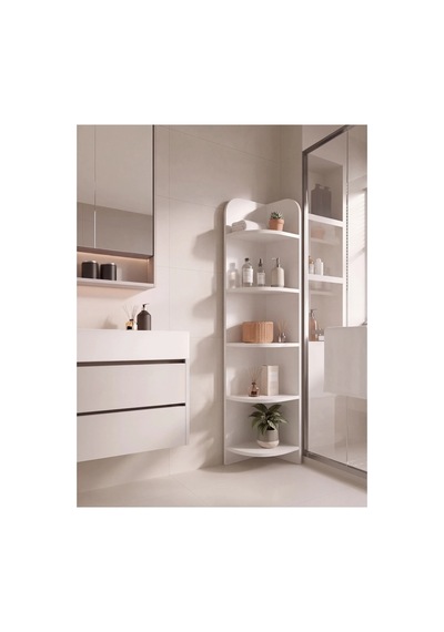 Kr-801 Köşe Rafı, Köşe Kitaplık, 5 Raflı Dekoratif Raf Beyaz - 907021746 Beyaz