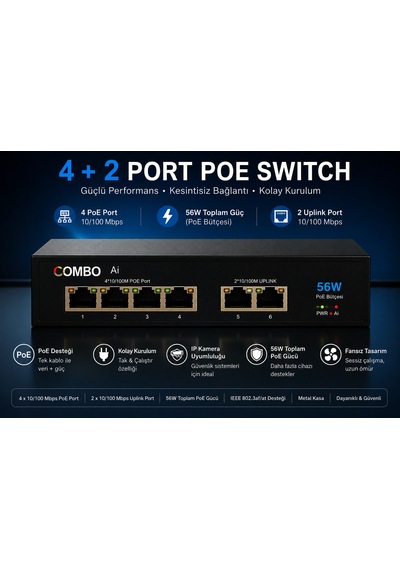 4+2 Poe Switch 10/100mbps 65w