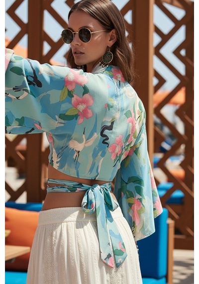 Fashion Cocktail Yeşil Japon Turna Kuşu Desenli Bağlamalı Ipeksi Bohem Kimono Geniş Kol Bluz Crop Yeşil Yeşil Fashion Cocktail Yeşil Japon Turna Kuşu Desenli Bağlamalı Ipeksi Bohem Kimono Geniş Kol Bluz Crop Yeşil Yeşil