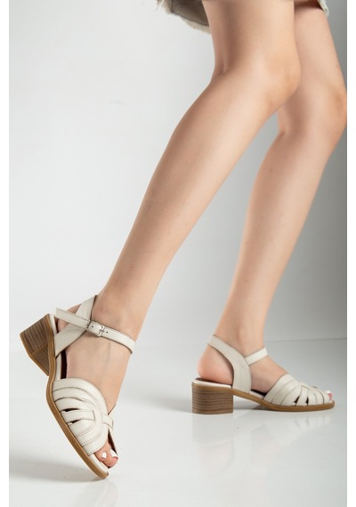 Analin Shoes Kadın Hakiki Deri Bilekten Bağlı Sandalet - Kahve Krem