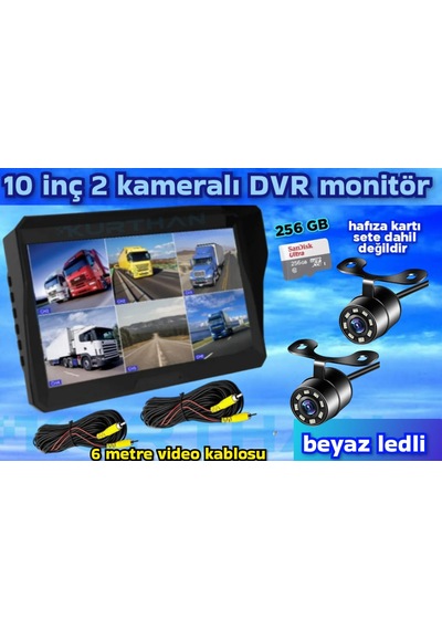 2 Adet Beyaz Ledli Kelebek Kamera 10'' Qled 6 Kanallı Monitör Se