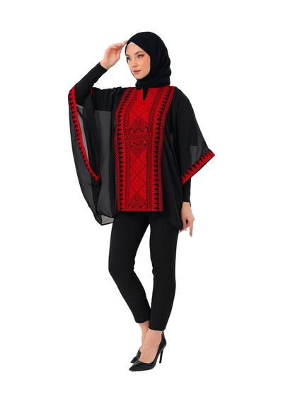 Zaytoon Bol Kollu Nakışlı Oversize Kap Banşo Kadın Kabı Freesiz C100051 Kırmızı