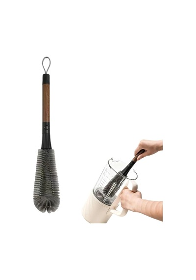 2 Si 1 Arada Kavanoz Fırçası - Çıkarılabilir Pipet Fırçası - Ceviz Ağacı Desenli Sap