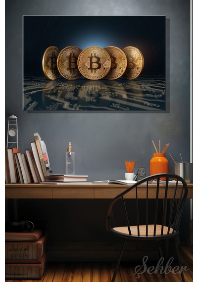 Tekli Yatay Kanvas Dekoratif Duvar Tablosu Kripto Para Bitcoin Borsa Forex 831