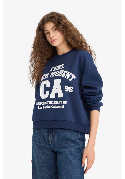 Defacto Regular Fit Bisiklet Yaka Baskılı Sweatshirt E8746ax25wnnv241 Lacivert