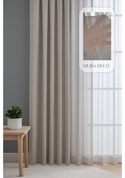 Natural Modern File Dokulu Keten Tül Perde Pileli Salon Oturma Odası Yatak Odası Çocuk Odası Bej