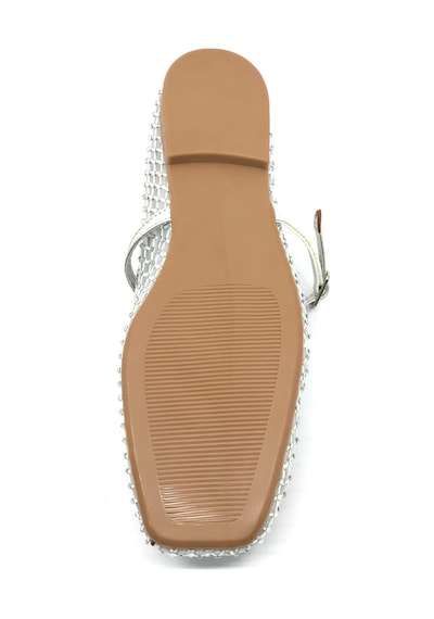 Feles Dantel Taş Detaylı Kadın Babet Ayakkabı Gümüş
