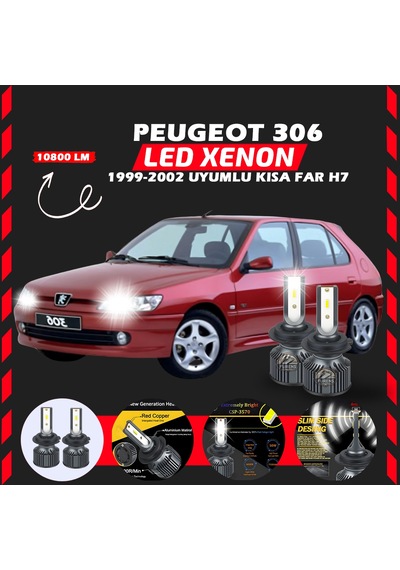 Peugeot 306 1999-2002 Kısa Far Uyumlu Şimşek Etkili Led Xenon Premium Series H7