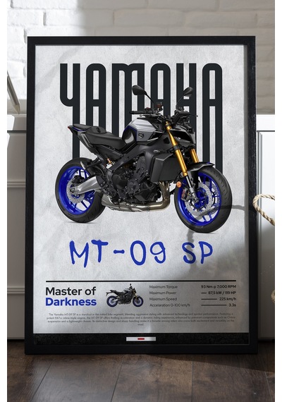 Yamaha Mt-09 Sp Siyah Ahşap Çerçeveli Poster, Dekoratif Motosiklet Duvar Tablosu