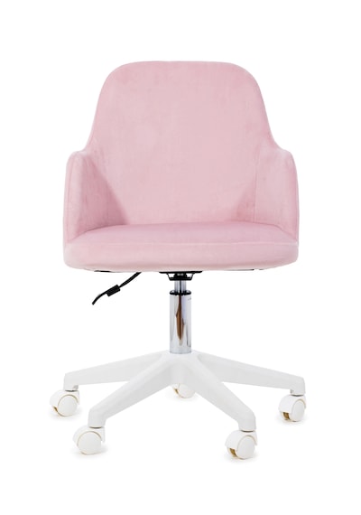 Sude Beyaz Ayaklı Çalışma Koltuğu Tekerlekli Ayarlanabilir Ofis Sandalyesi Baby Face Kumaş Pembe