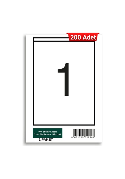 Herboy Hb-1294 210 X 294,86 Mm A4 Baskılı Laser Etiket 200 Adet