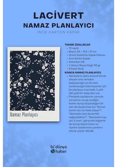 5 Yıllık Namaz Planlayıcı Defterim - Lacivert Çok Renkli
