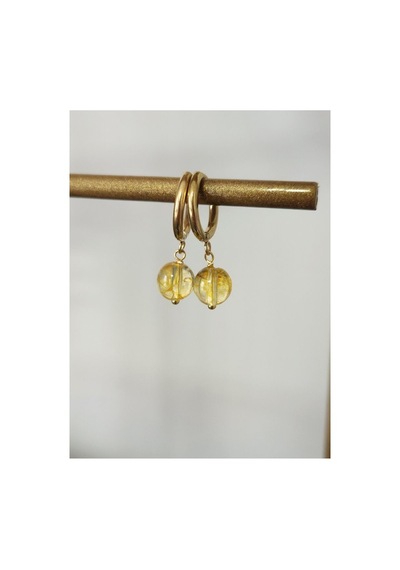 Sitrin Taşı Gold Çelik Halka Küpe Doğaltaş Halka Küpe Sarı