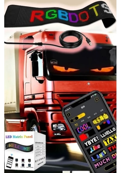 Serreha Matrix Led Panel Cama Yapışan Yazı Yazan Telefon Kontrollü Led Ekran Led Sayısı:16 96 Uzunluk 12x60cm Çok Renkli