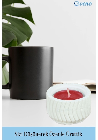 Eskitme Mumluk Şamdan 3 Adet Tealight Uyumlu Üçlü Tekerlek Model - Beyaz