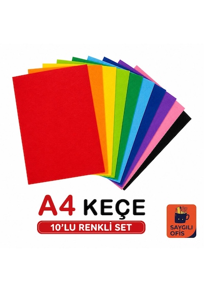 Saygılıofis Keçe 10 Renk A4 20x30 Cm 1 Paket Keçe 10 Lu Okul Kreş Okul Öncesi Etkinlik Hobi