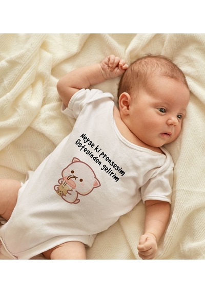 Bk Gift Bk Kids Prensesim Üstesinden Gelirim Tasarımlı Beyaz Bebek Body Zıbın-1 6 - 9 Ay