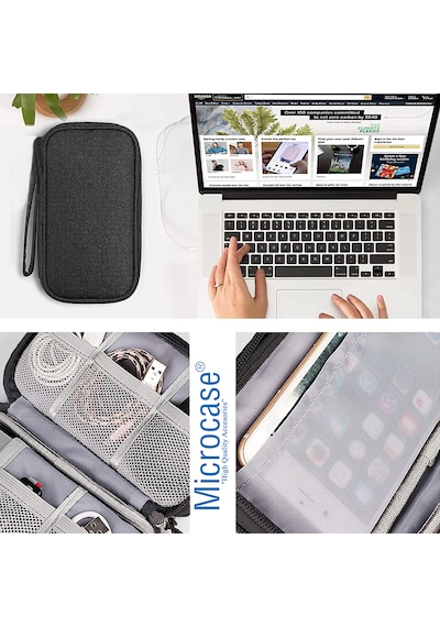 Microcase Taşınabilir Su Geçirmez Çift Katman Ve Fermuarlı 8 Bölmeli Hdd Harddisk Çantası Al4210 Siyah