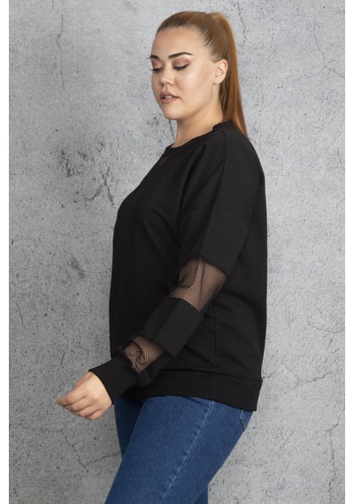 Şans Kadın Haki Filedetaylı Sweatshirt 65n18844-siyah Siyah