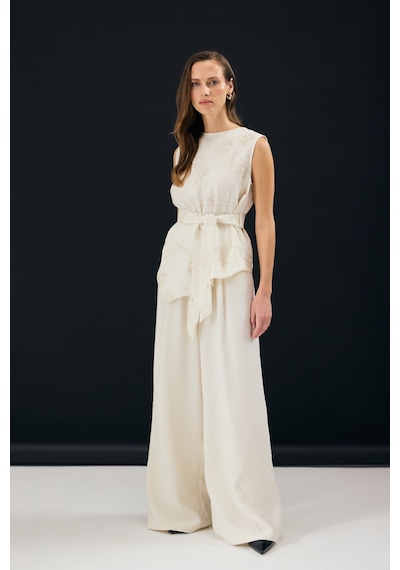 Sateen Dina Pantolon - Taş-137350