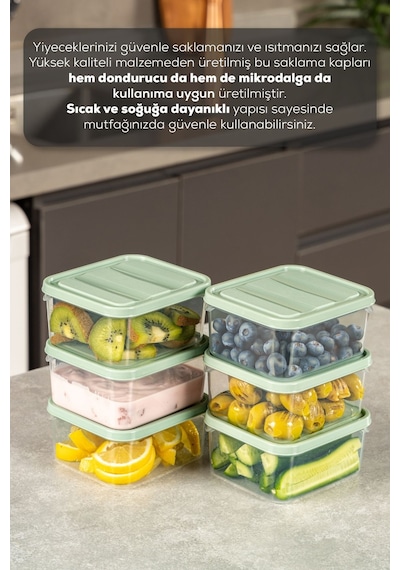Vienev 6lı 350 Ml Buzdolabı Dondurucu Organizer Mikrodalga Ve Difrize Uygun Saklama Kabı Mint