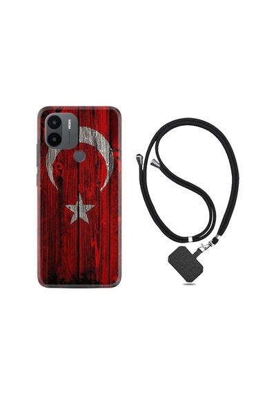 Xiaomi Redmi A1 Kılıf İpli Boyun Askılı Desenli Silikon Şanlı Türk Bayrağı 2 1317