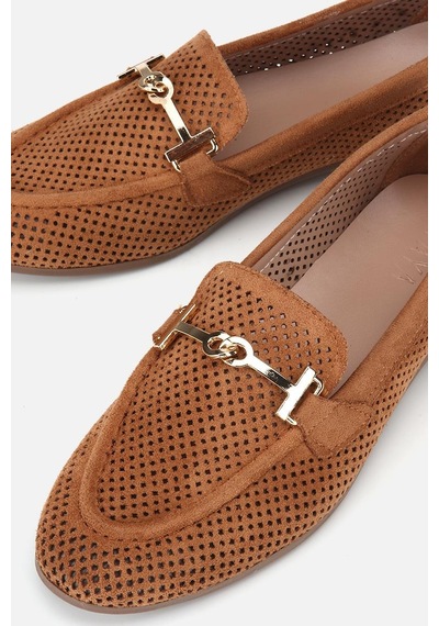 Yaya Kadın Taba Süet Tokalı Zımba Detaylı Loafer