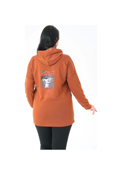 Lady Majestic Büyük Beden Kapüşonlu Sweatshirt Taba