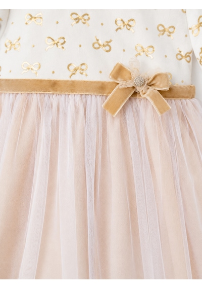 Babyhola Tül Etekli Kız Bebek Elbise Gold Varak Detaylı 15404 Sarı