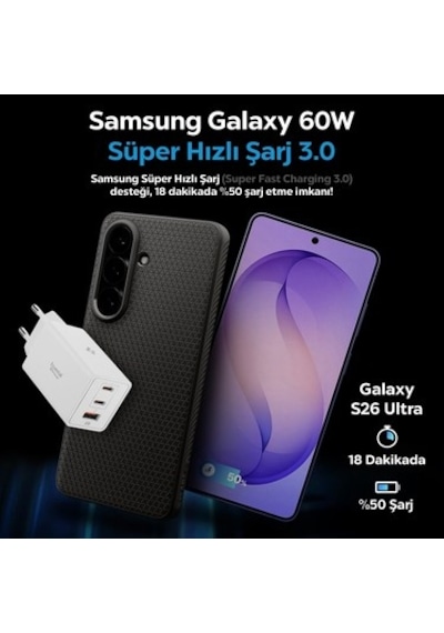 Spigen 67w Usb-c + Usb-a 3 Port Hızlı Şarj Aleti Pps 3.0 Super Hızlı Şarj Gan Pro Isı Düşürücü Güç