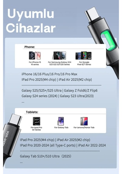 Ven-dens Vd-dc12cl 27 W Pd Type-c To Lightning Hızlı Şarj Ve Veri Kablosu, 1 Metre, Naylon, Siyah