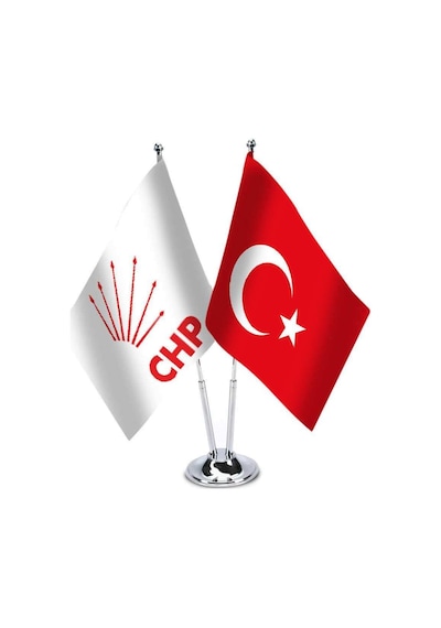 Beyaz, Chp Ve Türkiye - İkili Saten Masa Bayrağı 1
