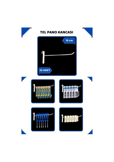 Tel Pano Kancası 15 Cm Beyaz Raf Askısı Mağaza Düzenleme 25 Adet